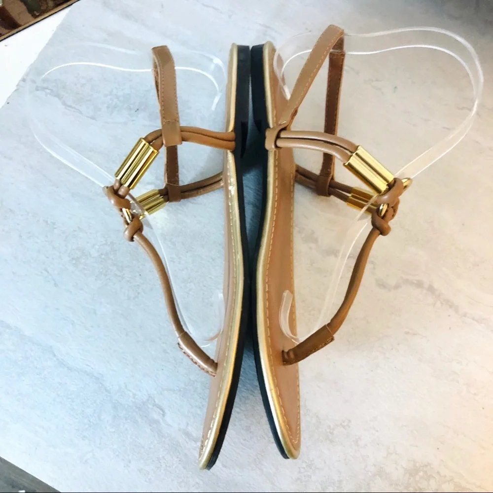 Montego Bay Club Brown and Gold T-Strap Sandals